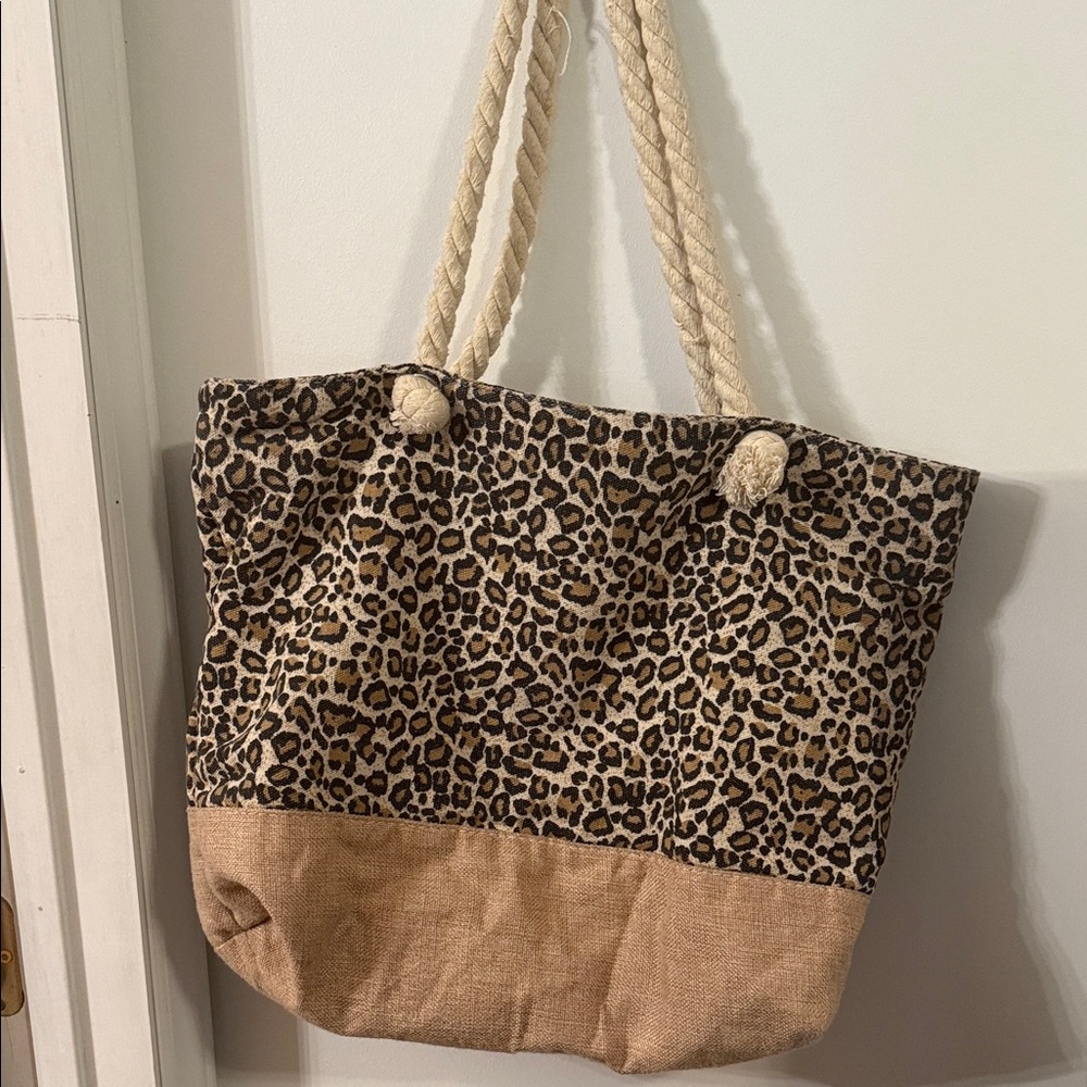 Leopard Print Tote Bag with Tan Accents